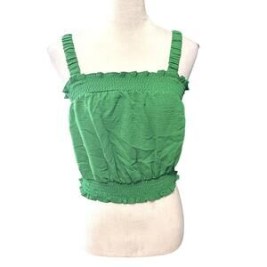 Riley & Rae Green Smocked Stretch Sleeveless Crop Top Boho Ruched Peasant S NWT